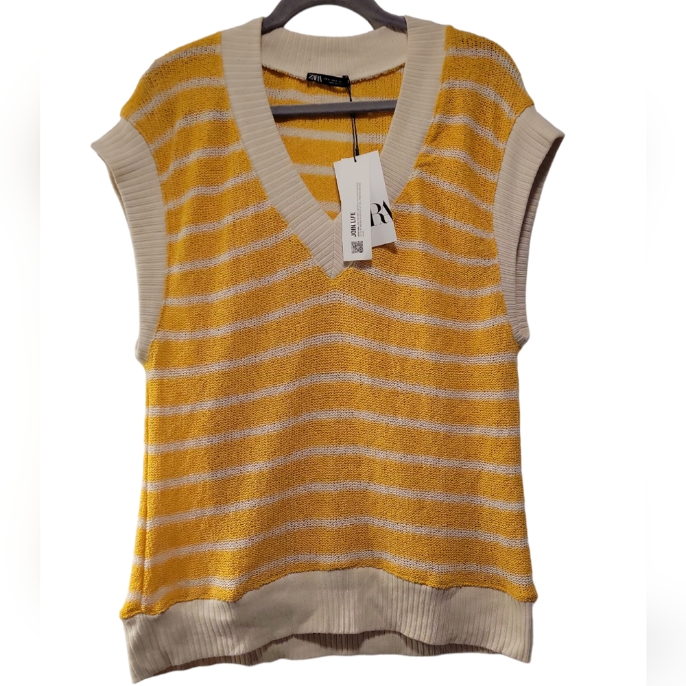 Zara, NWT, Oversized Sweater Vest, V-Neck, Sleeveless, Women's sz M, L- 29 Inche